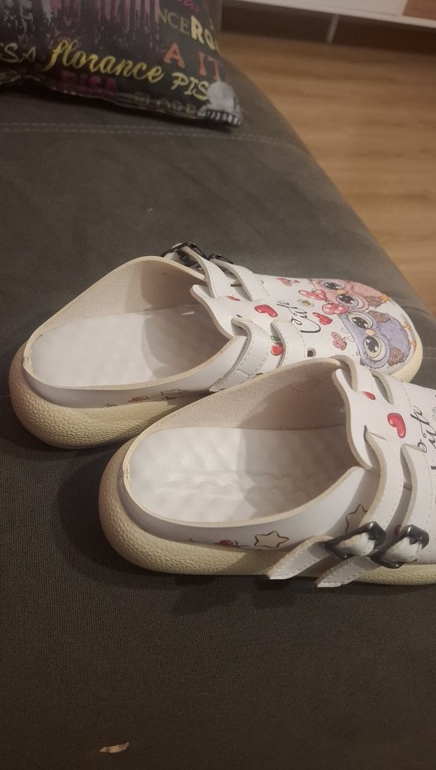 Beyaz Baskılı Kadın Terlikler, Dolgu Topuklu - Görsel 2