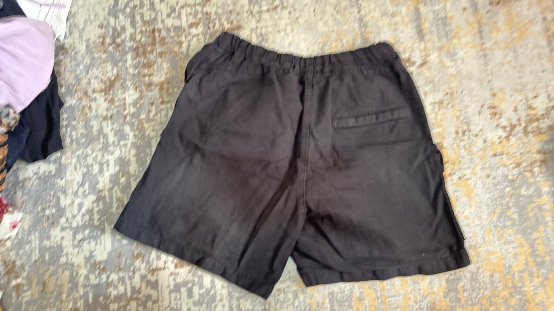 Erkek Siyah Keten Rahat Kesim Şort - Görsel 2