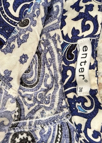 Mavi Desenli Volanlı Mini şortlu Etek - Görsel 3