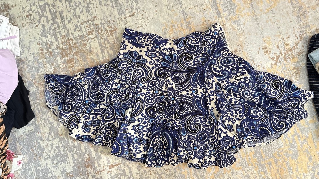 Mavi Desenli Volanlı Mini şortlu Etek - Görsel 2