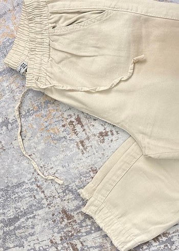 Bej Kadın Keten havuç Kumaş Pantolon - Görsel 2
