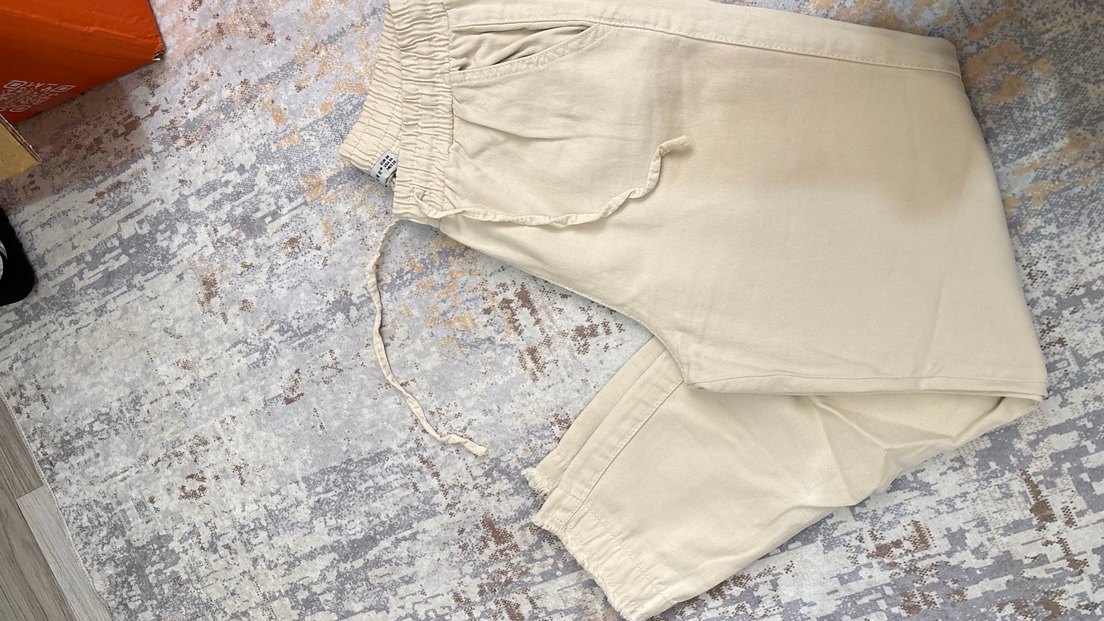 Bej Kadın Keten havuç Kumaş Pantolon - Görsel 2