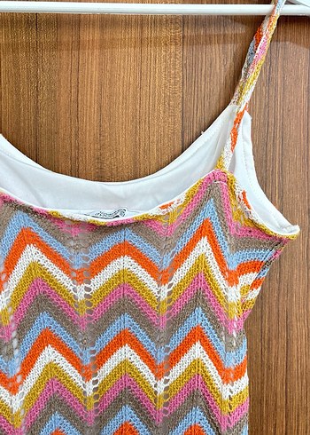 Bohem Çok Renkli İnce Askılı Uzun Örgü Elbise - Görsel 2