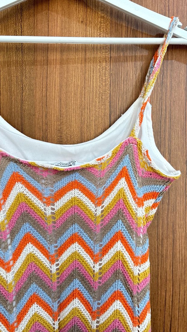 Bohem Çok Renkli İnce Askılı Uzun Örgü Elbise - Görsel 2