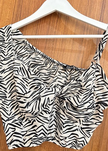 Zebra Desenli Asimetrik Mini Bluz - Görsel 2