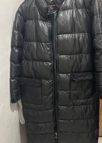 Kürk Detaylı Siyah Deri Kadın Kışlık Mont