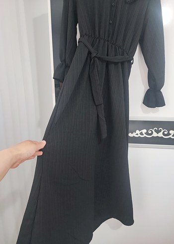 44 Beden Kemerli Siyah Uzun Kollu Gotik Elbise