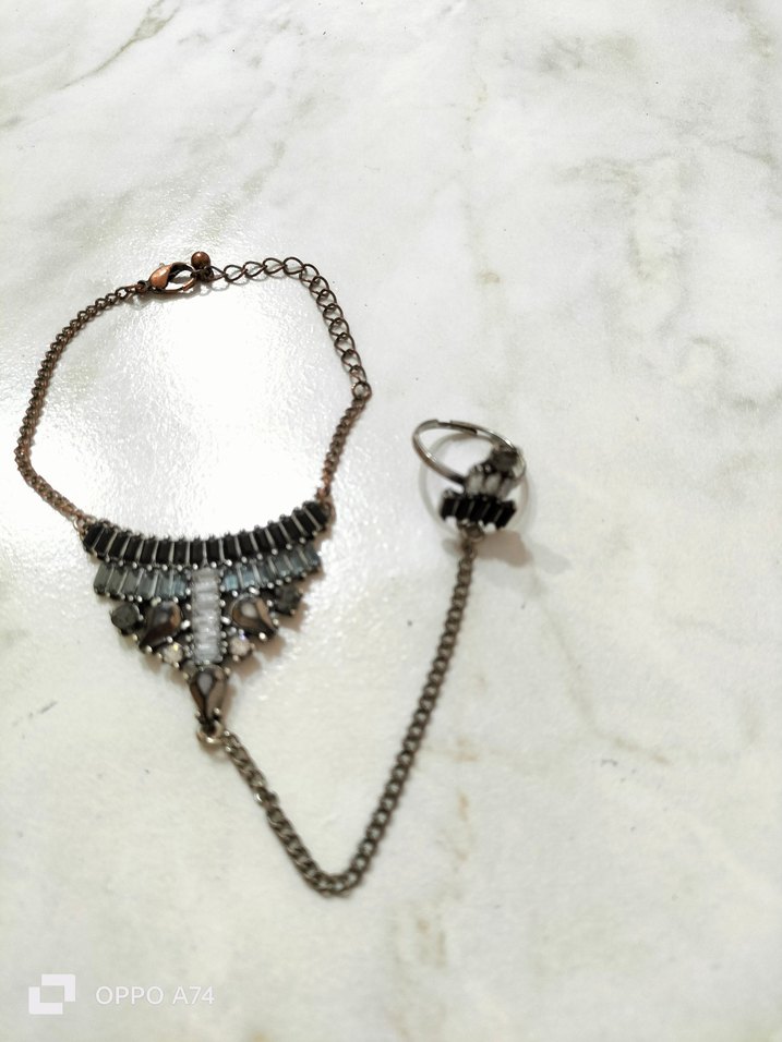 Yılan Desenli Zincirli  Kadın bileklik ve yüzük - Görsel 4