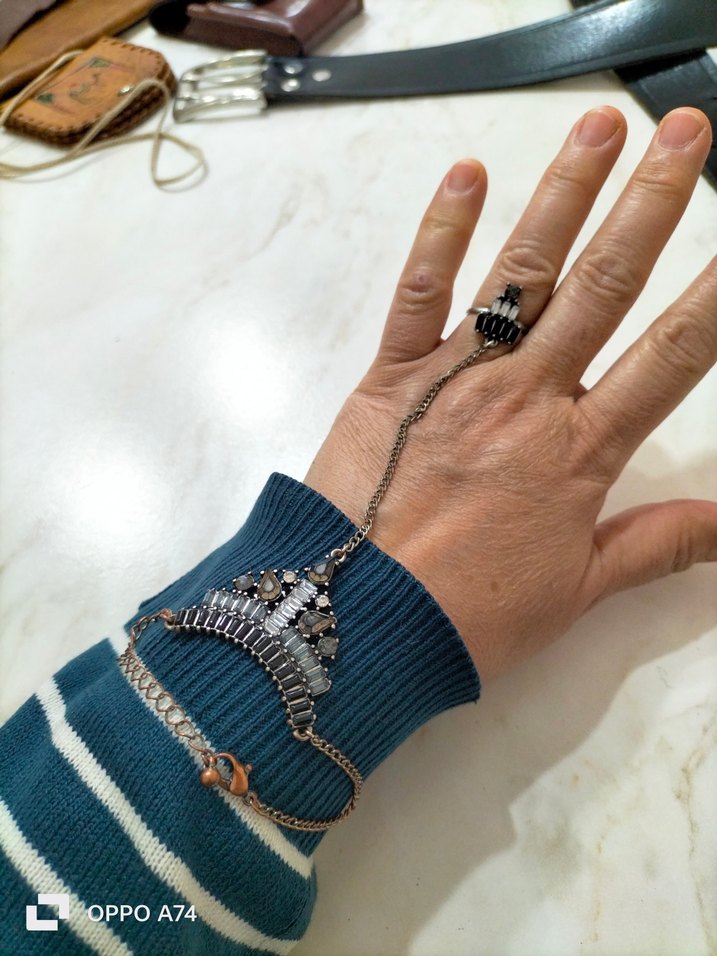 Yılan Desenli Zincirli  Kadın bileklik ve yüzük - Görsel 3