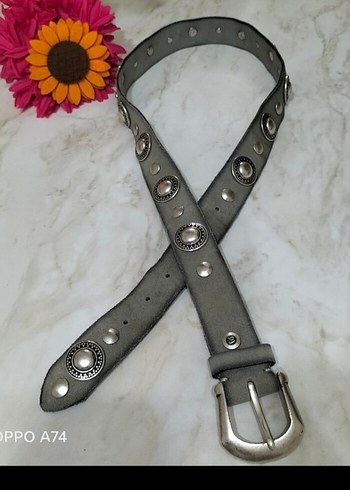 Gri Süet Tokalı Punk Tarzı Kadın Kemer - Görsel 9