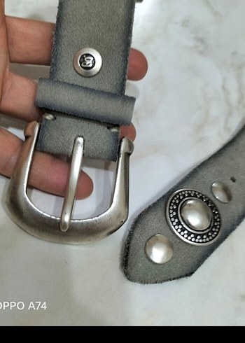 Gri Süet Tokalı Punk Tarzı Kadın Kemer - Görsel 2