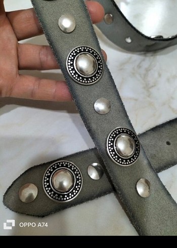 Gri Süet Tokalı Punk Tarzı Kadın Kemer - Görsel 3