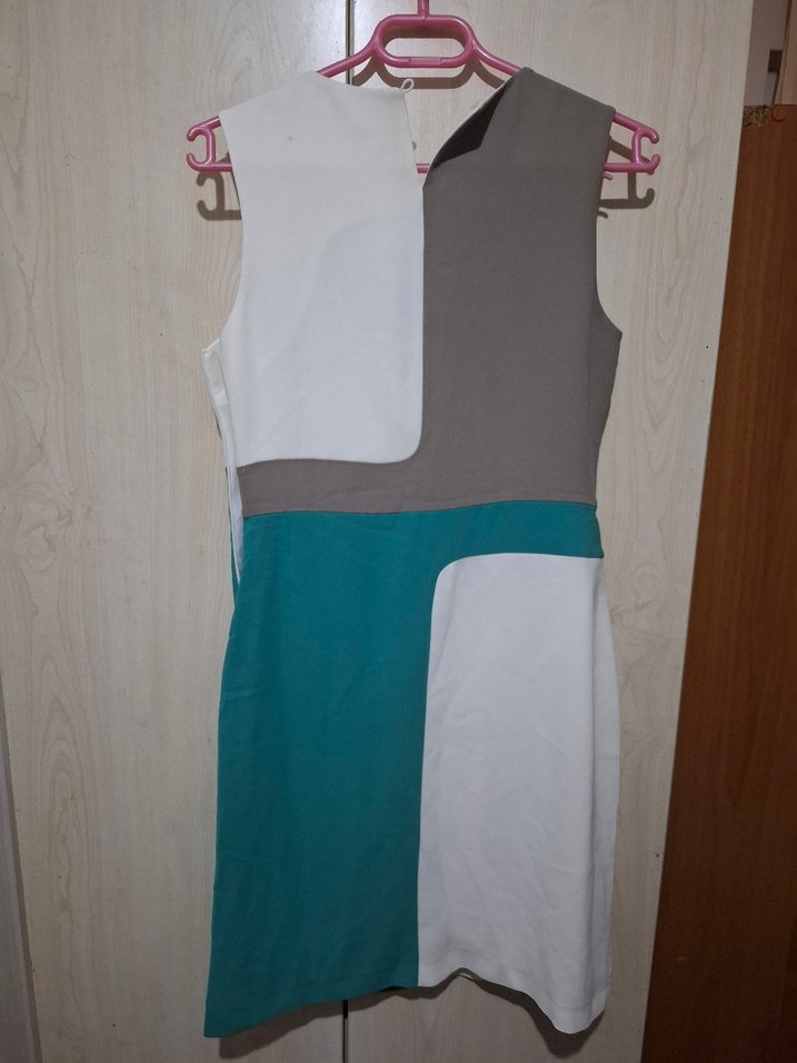 Drapeli Turkuaz Gri Midi Elbise - Görsel 3