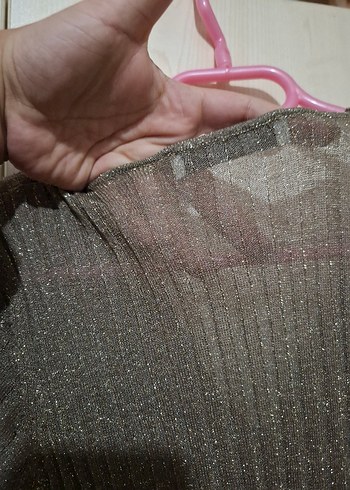 Gri Uzun Triko Elbise V Yaka - Görsel 5