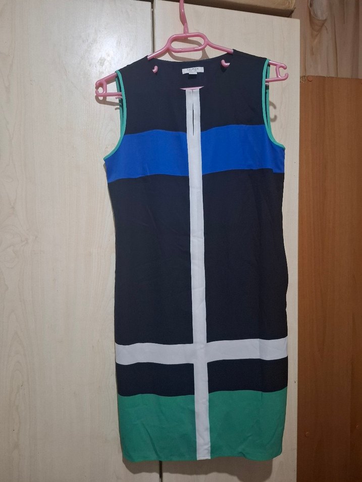 Kemerli, V Yaka, Renkli Midi Kadın Elbise - Görsel 4