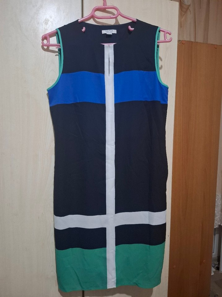 Kemerli, V Yaka, Renkli Midi Kadın Elbise - Görsel 3