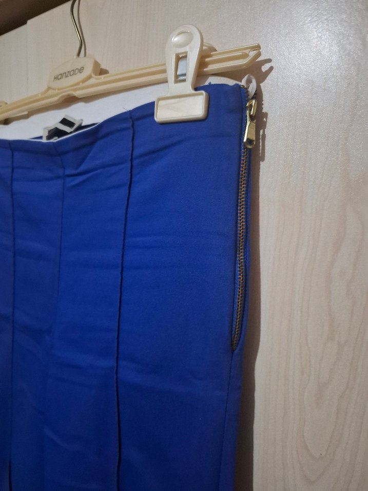 Kadın Mavi Midi Kumaş Pantolon - Görsel 2