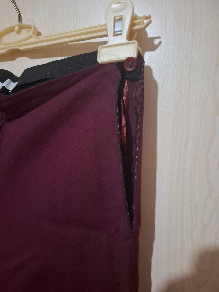 Bordo Kadın Kumaş Pantolon Midi Boy - Görsel 3