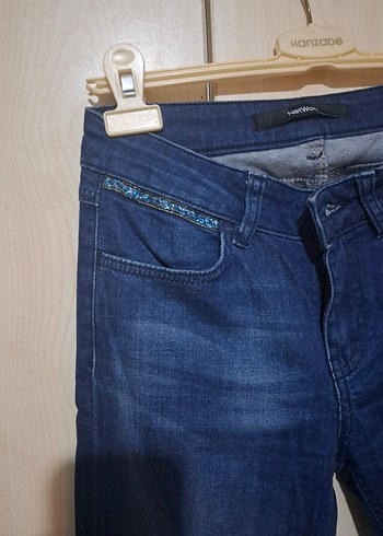 Network Kadın Mavi Denim Kemerli Normal Paça Jean