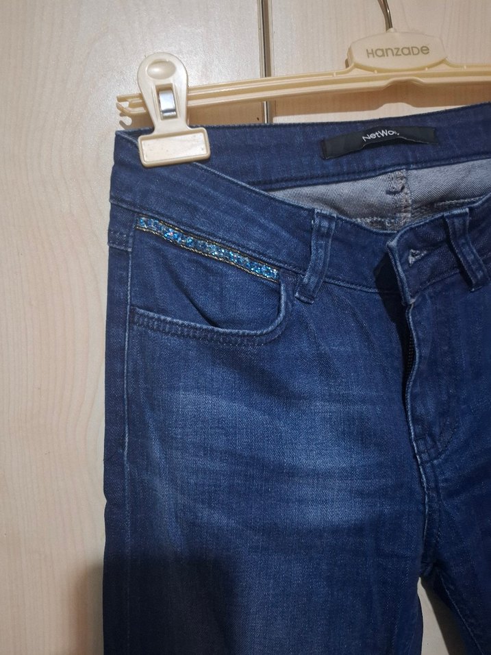 Kadın Mavi Kemerli Regular Fit Kot Pantolon - Görsel 2