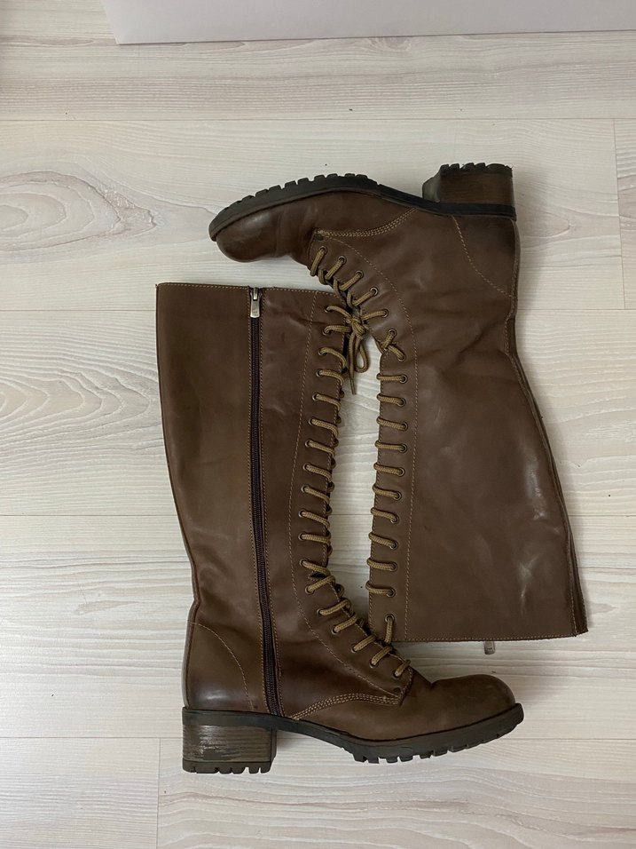 Kadın Kahverengi Deri Bağcıklı Çizme - Görsel 4