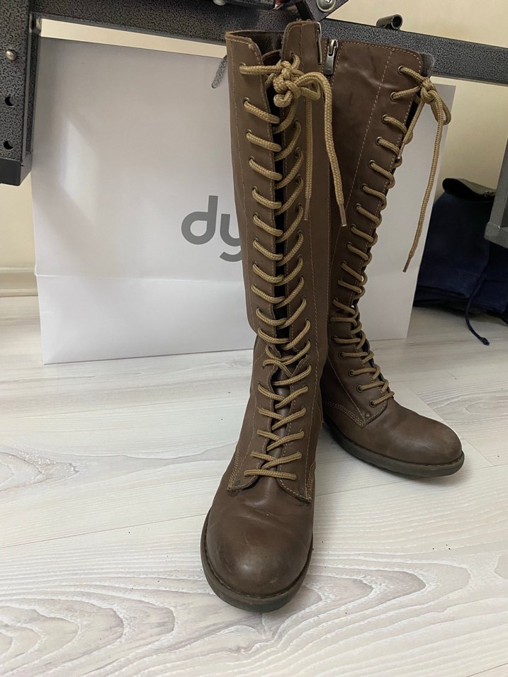 Kadın Kahverengi Deri Bağcıklı Çizme - Görsel 2