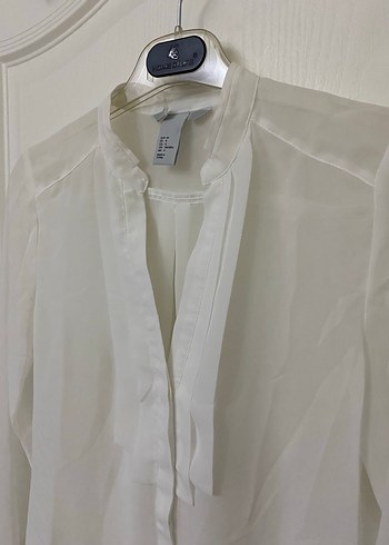 Beyaz Hakim Yaka Uzun Kollu Transparan Tül Gömlek - Görsel 3