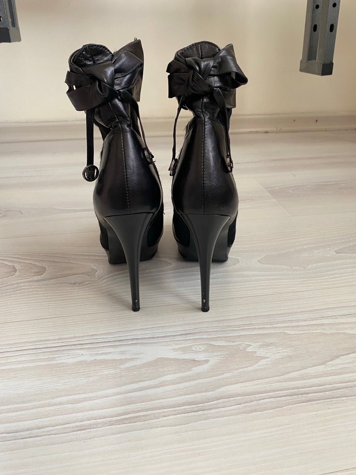 Siyah Süet Zebra Desenli Stiletto Topuklu Kadın Bot - Görsel 4