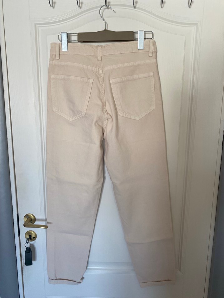 Bej Krem Kadın Rahat Kesim Mom Jean - Görsel 4