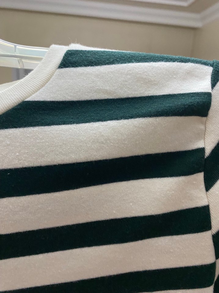 Kadın Çizgili Uzun Kollu Crop Top - Görsel 4