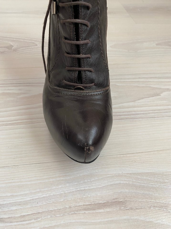 Acı Kahve Deri Bağcıklı Yüksek Topuklu Gotik Bot - Görsel 4