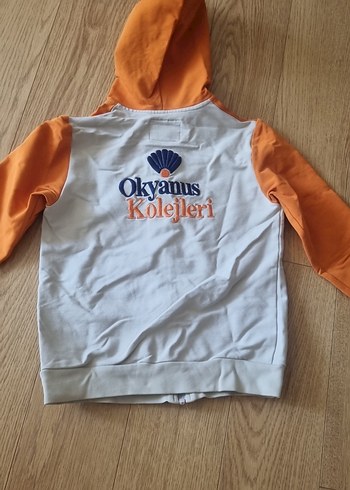 Diğer Okyanus Koleji Turuncu Gri Kapüşonlu Fermuarlı Sweatshirt