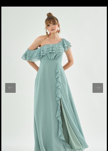 Askısız Uzun Abiye tek omuz kayık yaka fırfırlı yırtmaçl - Görsel 3