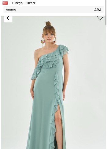 Askısız Uzun Abiye tek omuz kayık yaka fırfırlı yırtmaçl - Görsel 2