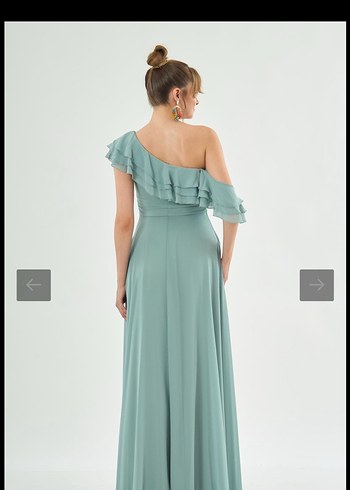 Askısız Uzun Abiye tek omuz kayık yaka fırfırlı yırtmaçl - Görsel 4