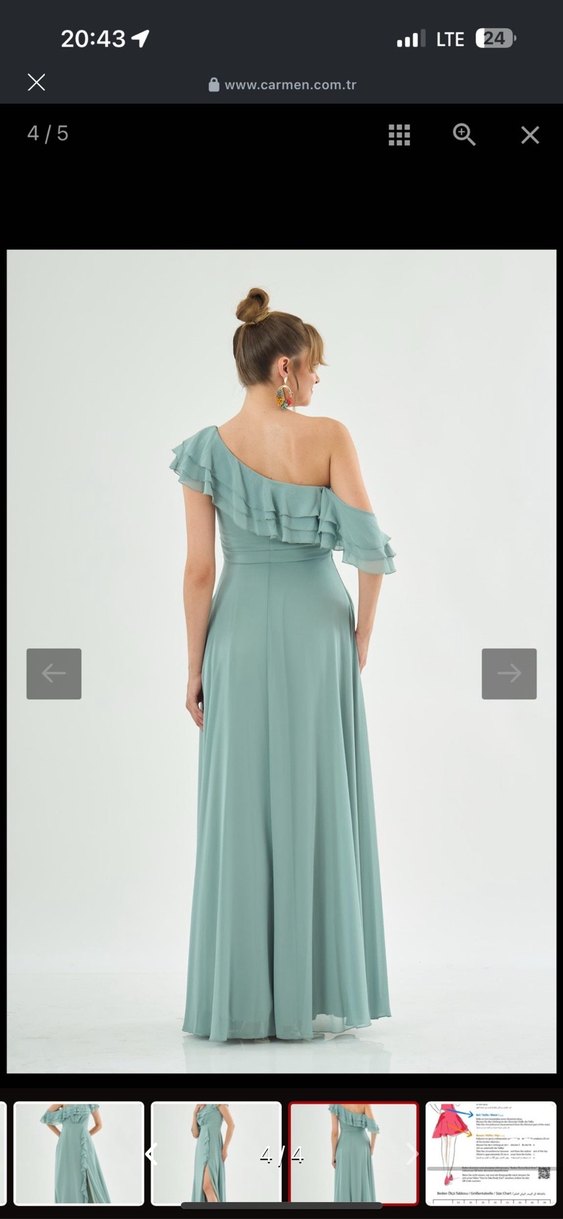 Askısız Uzun Abiye tek omuz kayık yaka fırfırlı yırtmaçl - Görsel 4