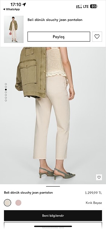 Beli dönük kemerli slouchy bej krem dikişli mom fit jean pantolo - Görsel 3