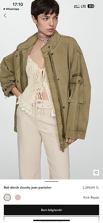 Beli dönük kemerli slouchy bej krem dikişli mom fit jean pantolo - Görsel 4