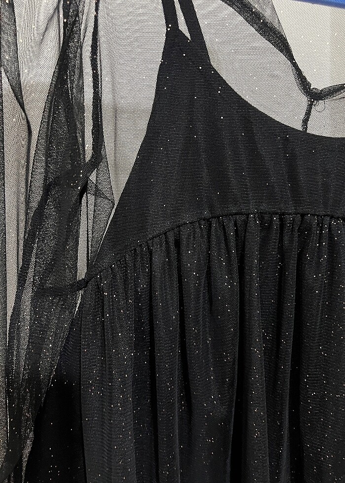 Tül transparan atletli uzun kollu bluz üst pullu parıltılı ışılt - Görsel 2