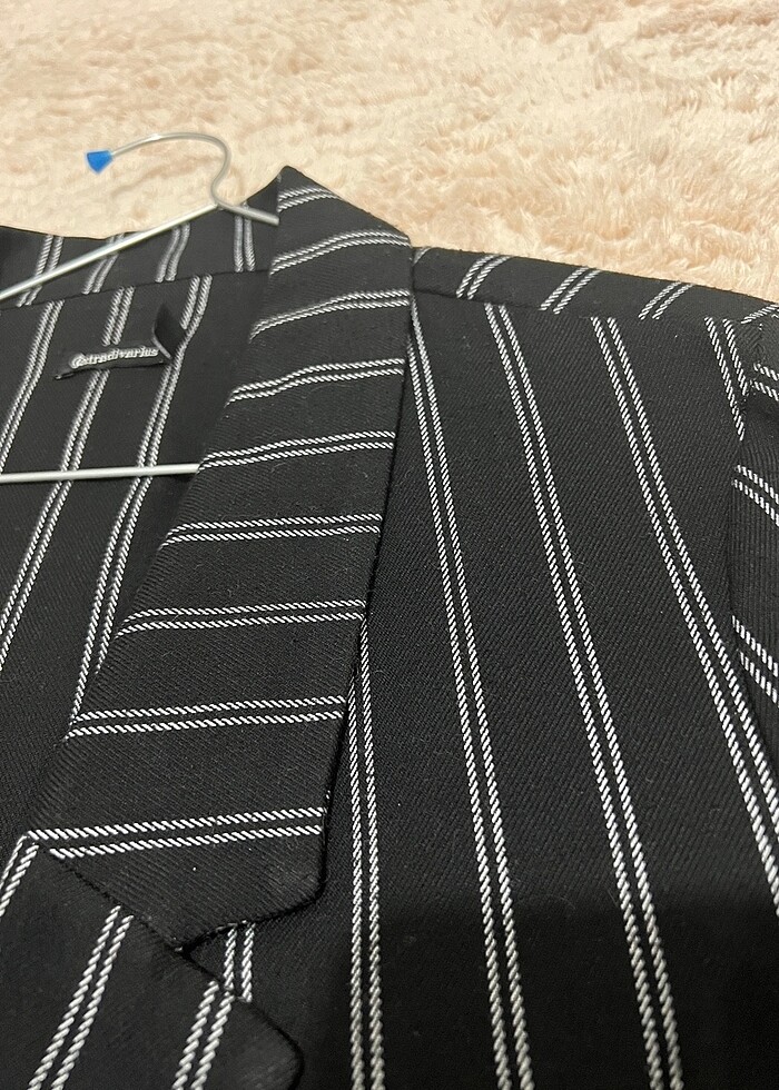 Çizgili siyah beyaz kruvaze yaka ofis şık zara mango hm tunik te - Görsel 3