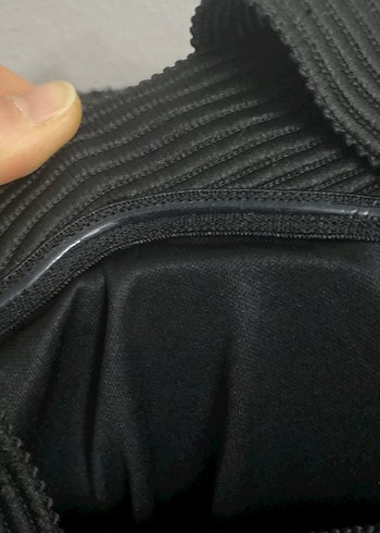 Kadın Siyah Mini Örgü V Yaka Elbise - Görsel 7