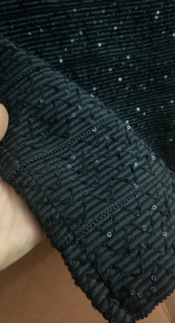 Kadın Siyah Mini Örgü V Yaka Elbise - Görsel 2