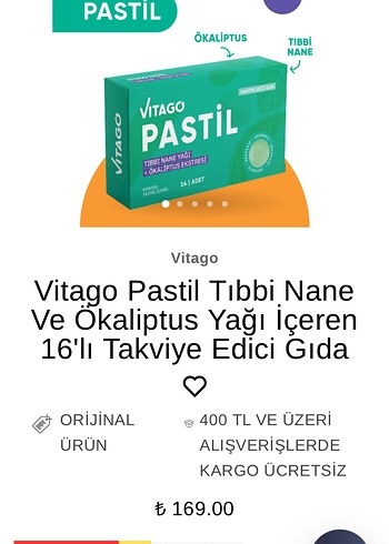 Beden Vitago Nane ve Okaliptus Ekstresli Pastil 16 Adet