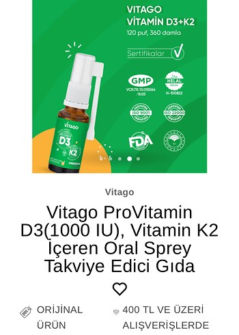 Beden Renk Vitago Vegan D3 ve K2 Vitaminleri 20 ml