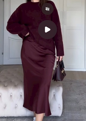Zara Bordo Midi Saten Kadın Etek