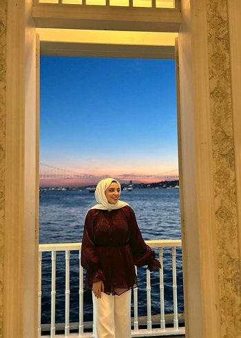 Bordo Saten Şal, Salaş ve Drapeli - Görsel 2