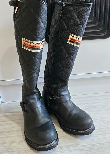 Harley Davidson Kadın Siyah Deri Biker Çizme