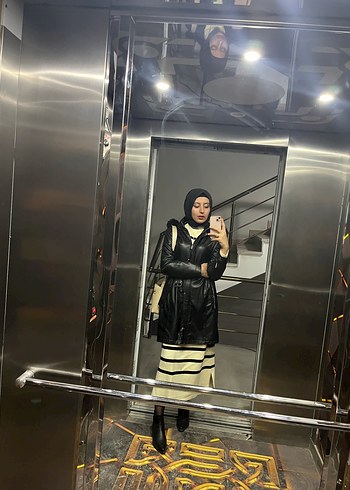 universal Beden beyaz Renk Boğazlı Çizgili Triko Midi Kadın Kazak