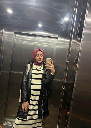 Diğer Boğazlı Çizgili Triko Midi Kadın Kazak