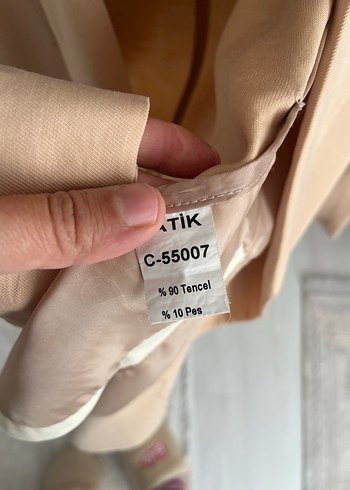 38 Beden ten rengi Renk Bej Keten Kadın Blazer Ceket